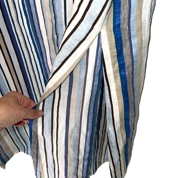Marina Sport Diabese Tunic Womens Size 14 Striped Linen Blend Button Front Slits - Picture 8 of 13